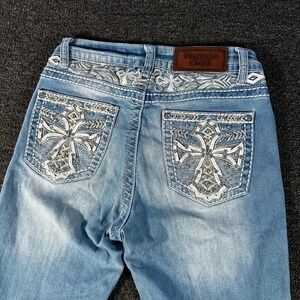 Westfield Eagle Flare Jeans Womens 5 Blue Good Cross Rhinestone Y2K McBling